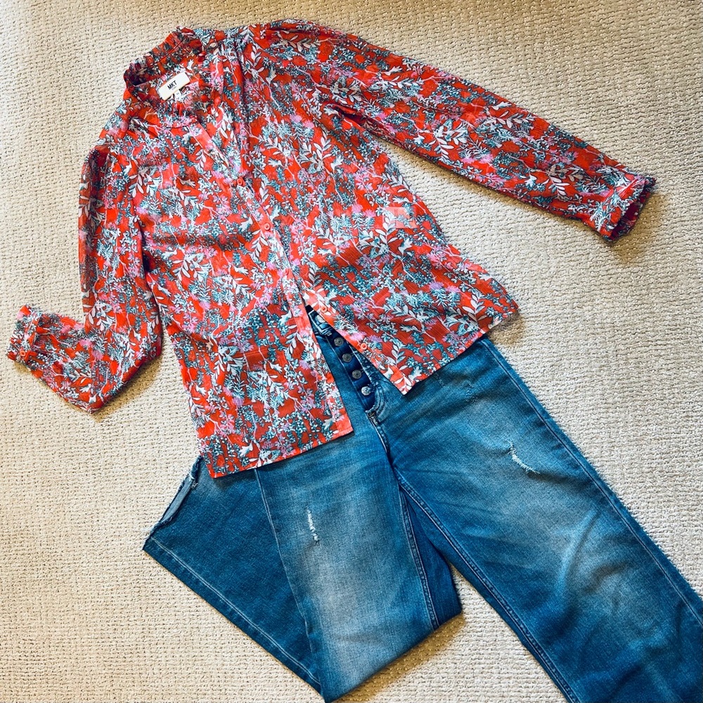 MKT Studio sheer orange floral Chamana blouse. 🍊